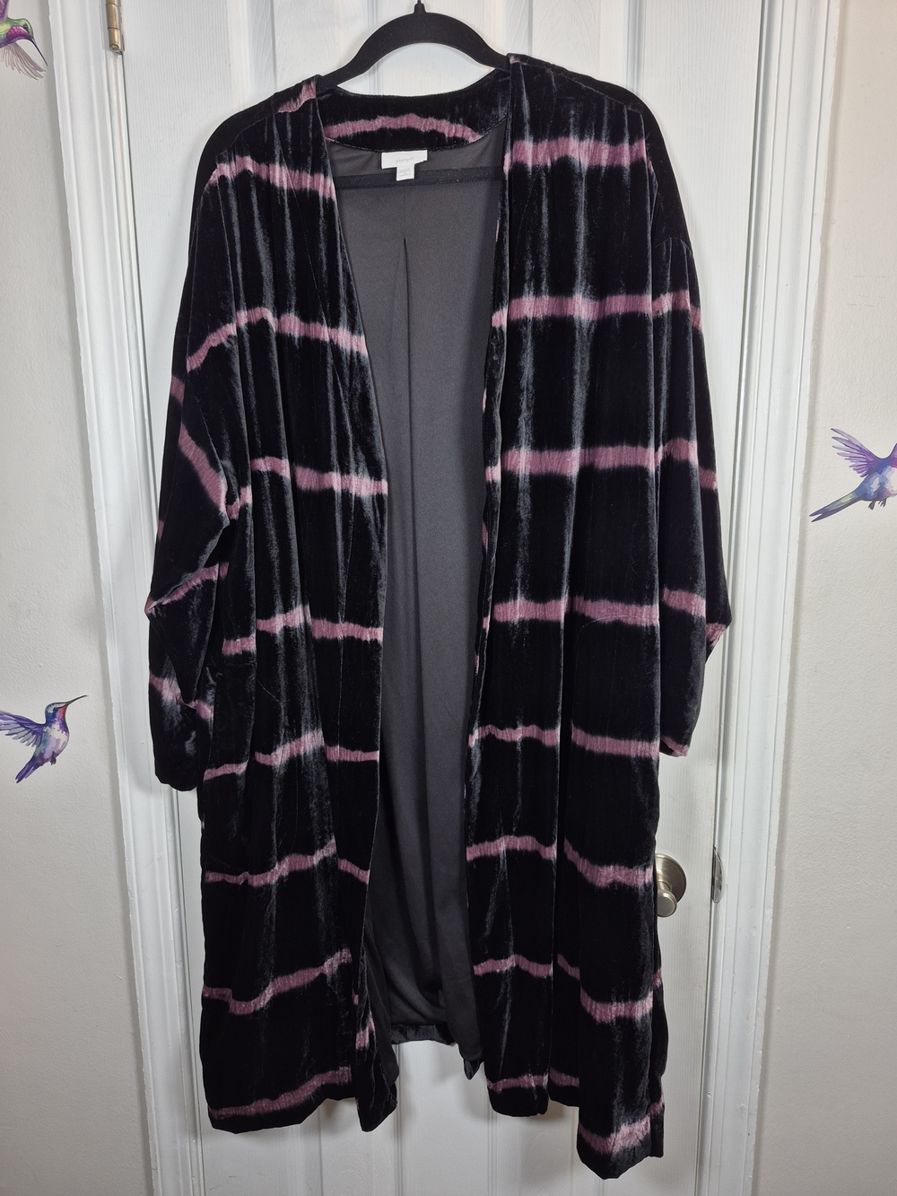 Pure Jill Velvet Duster Kimono Jacket Black Pink Tie Dye Boho Whimsigoth 2X